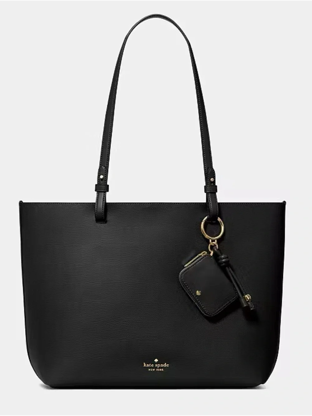 ♠️Kate SpadeTessa Large Leather Tote Bag with Coin Purse Charm, Black NEW NWT